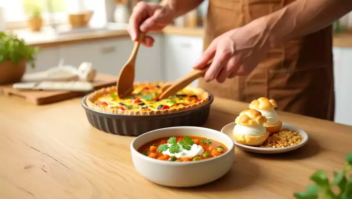 Codzienny menu, 6 maja: wegetariańska zupa chorba, wiosenny quiche marchewkowy i ptysie z kremem