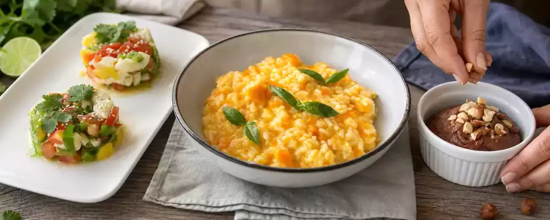 Menu dnia, 28 października: ceviche z dorsza, jesienne risotto z dynią i krem orzechowy