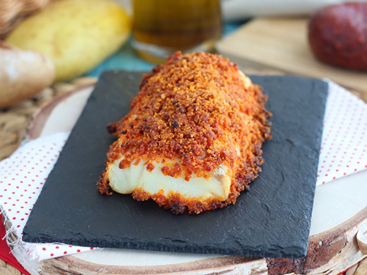 Dorsz w panierce z chorizo