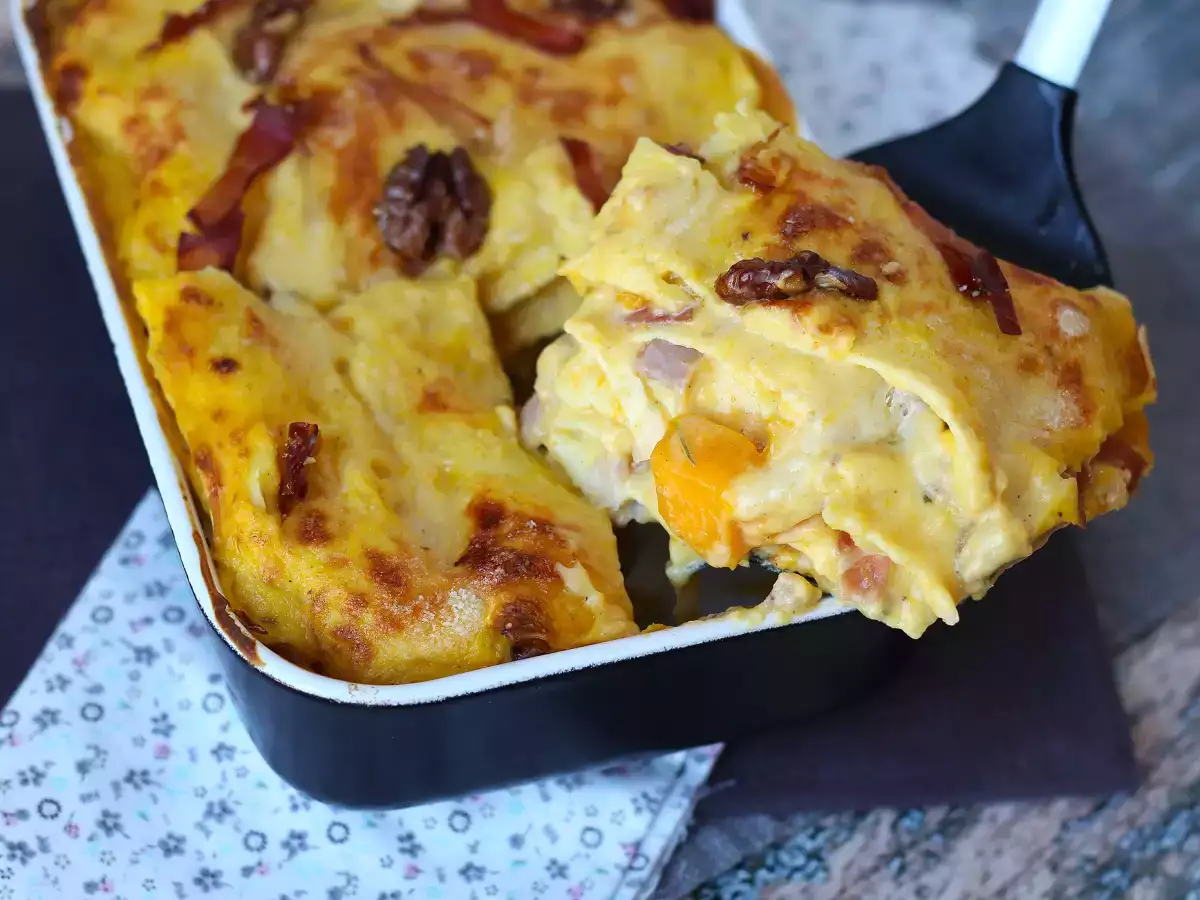 Kremowe i chrupiące lasagne z dynią, speckiem i orzechami - zdjęcie 6