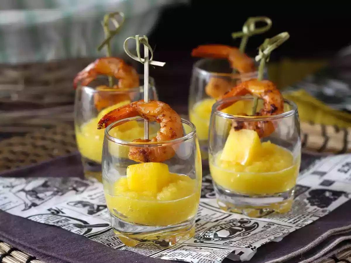 Krewetki i mango w verrines na słodko-pikantny aperitif