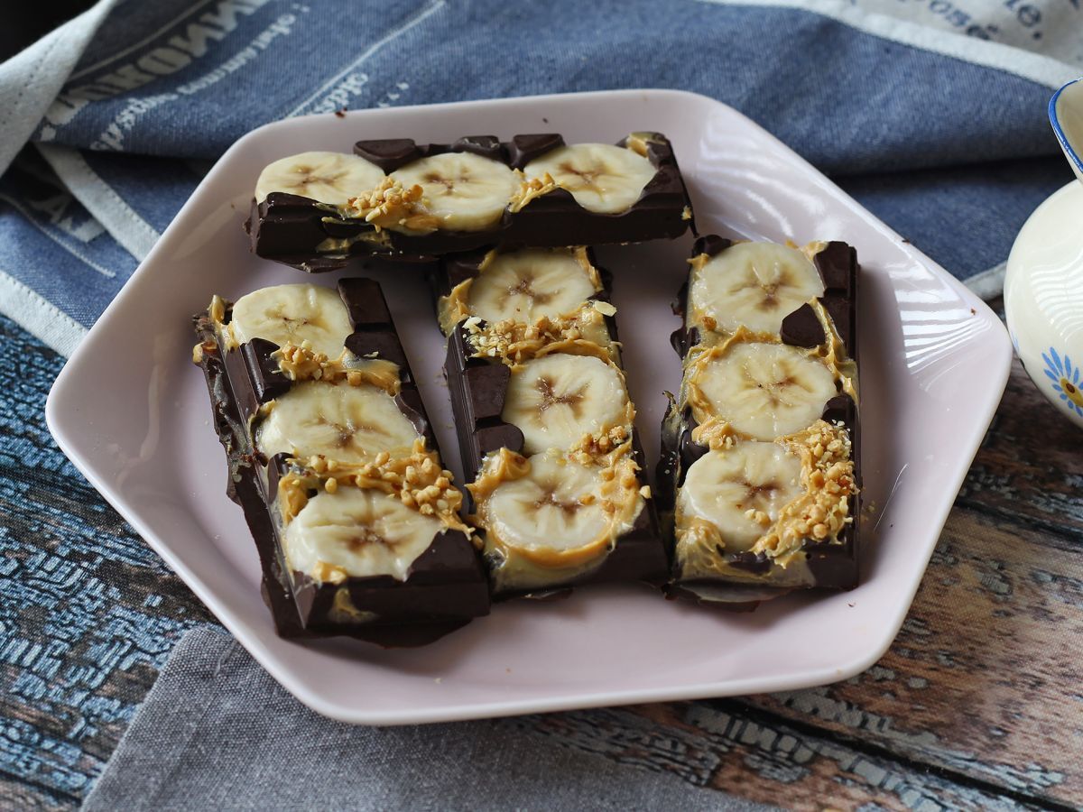 Mini batoniki z bananami, masłem orzechowym i czekoladą, bardzo smaczne, bez dodatku cukru. - zdjęcie 3