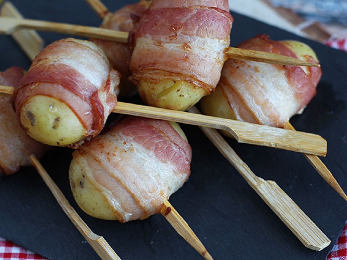 Szaszłyki aperitif z ziemniakami i wędzonym boczkiem - zdjęcie 4