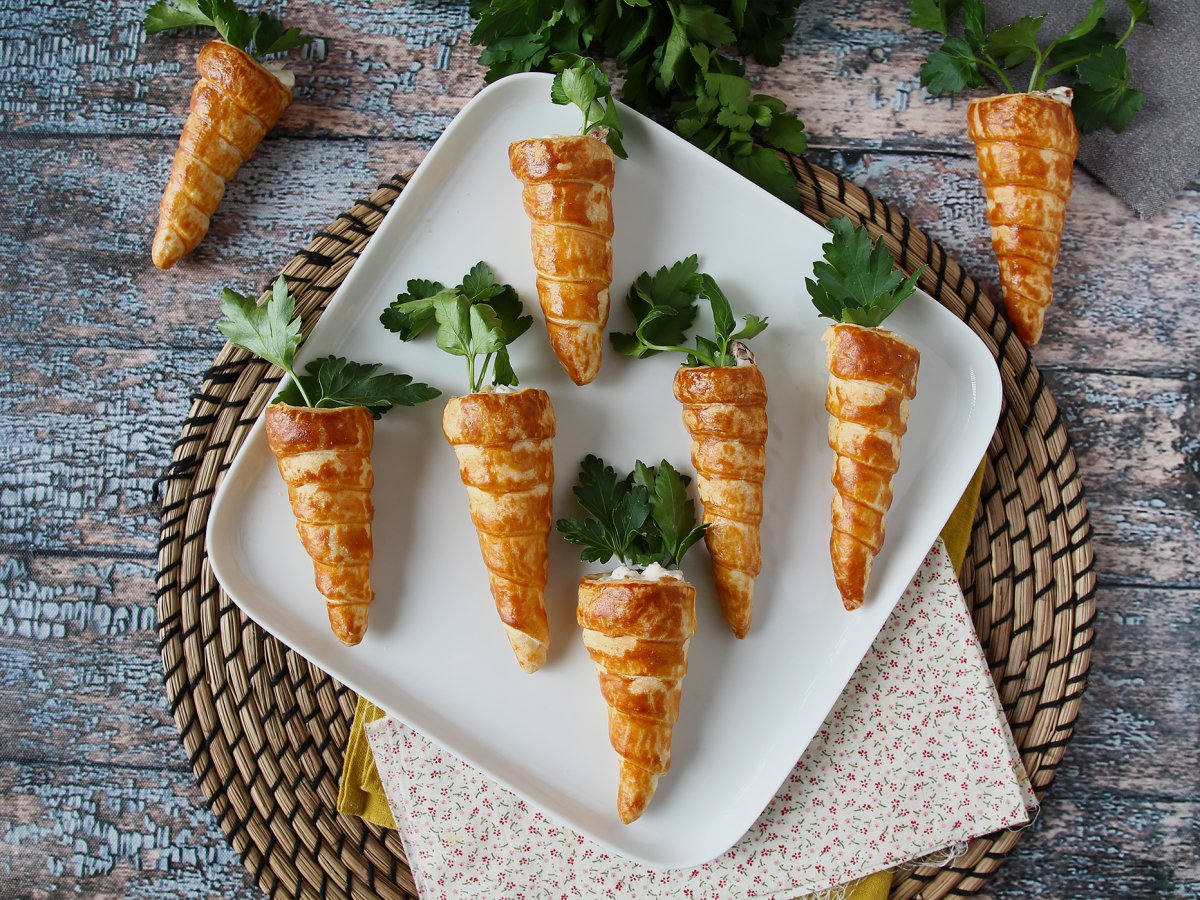 Urocze marchewki z ciasta francuskiego na wielkanocny aperitif: kozi ser i suszone pomidory - zdjęcie 4