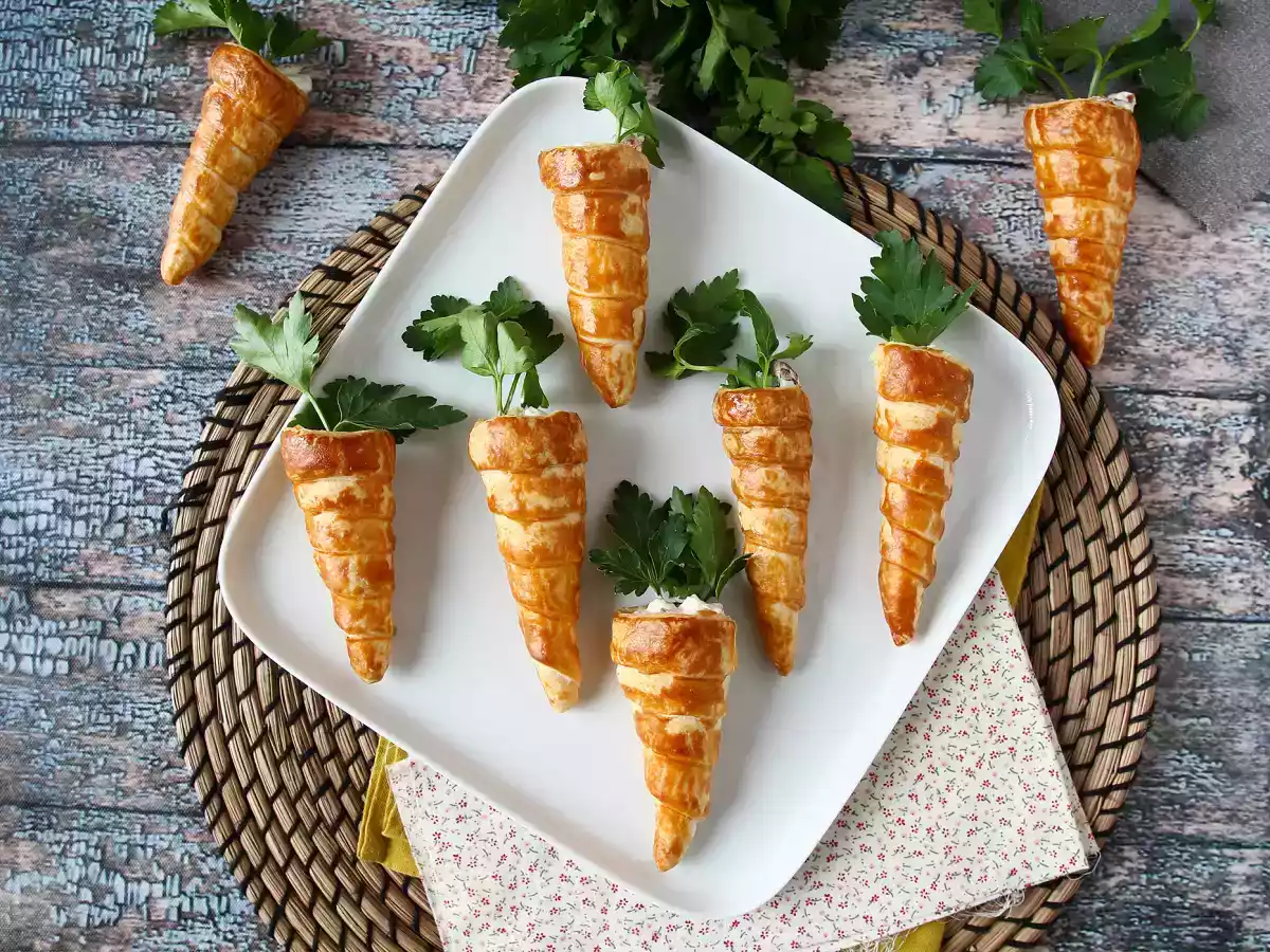 Urocze marchewki z ciasta francuskiego na wielkanocny aperitif: kozi ser i suszone pomidory - zdjęcie 4