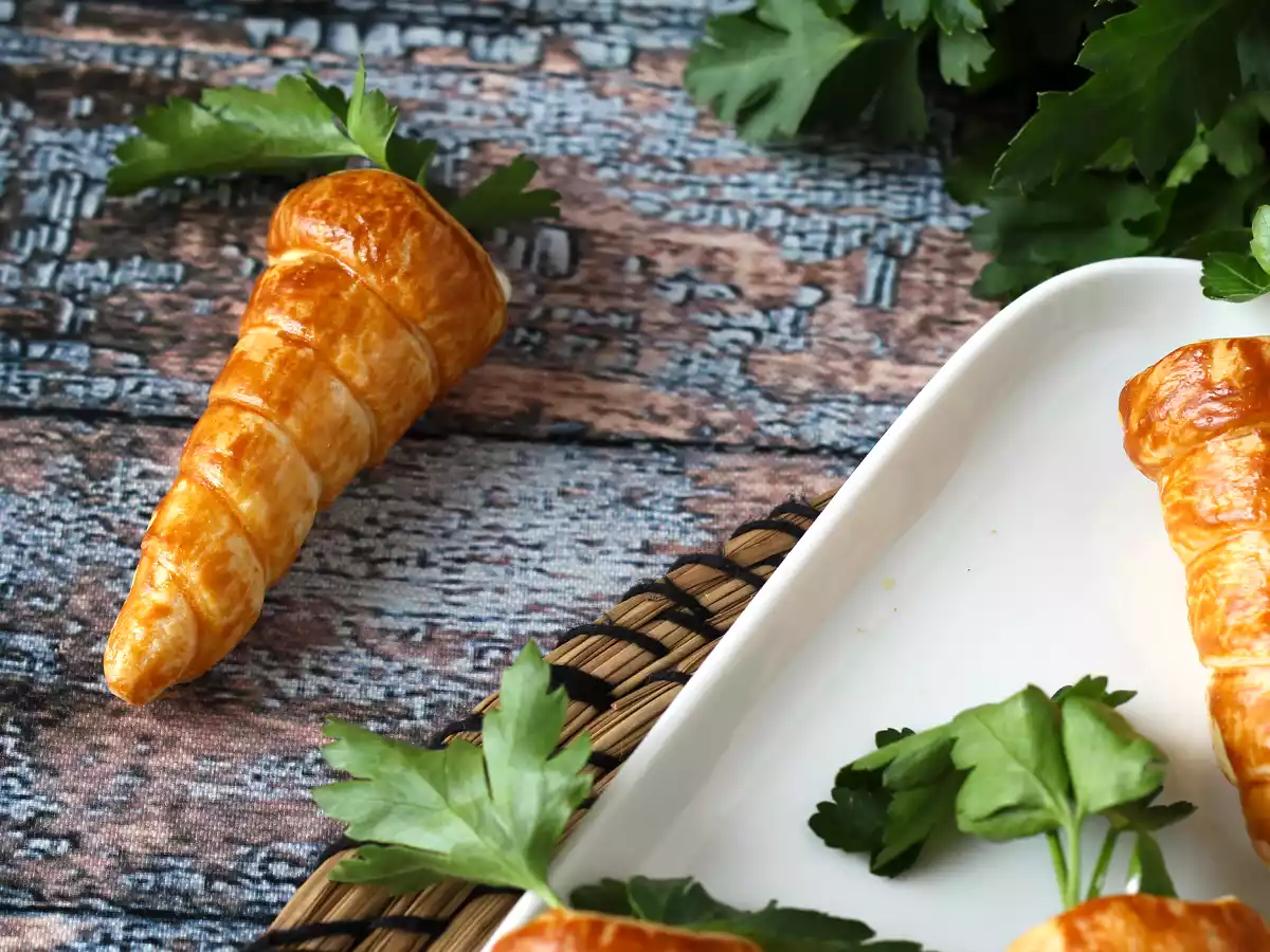 Urocze marchewki z ciasta francuskiego na wielkanocny aperitif: kozi ser i suszone pomidory - zdjęcie 6
