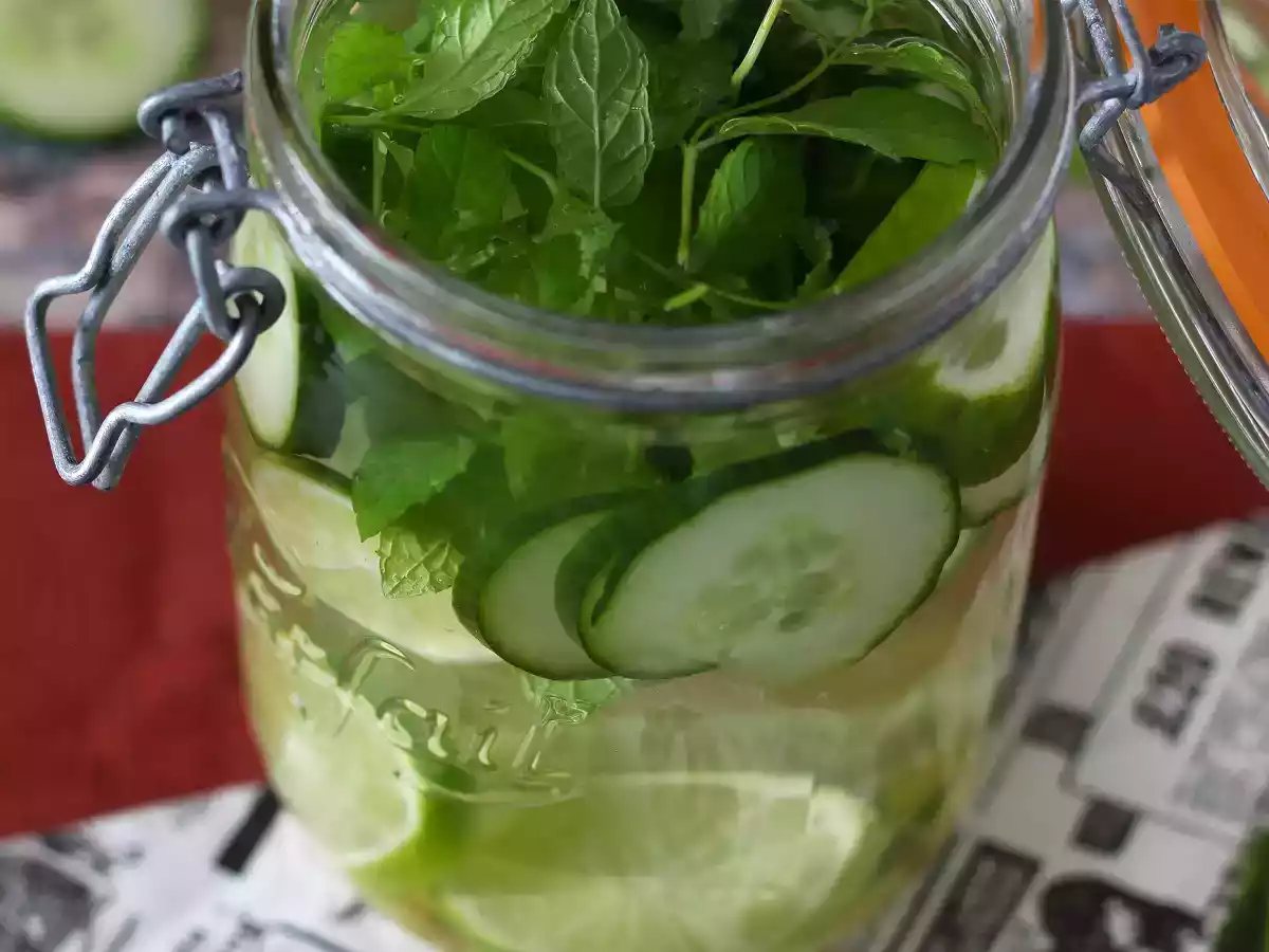 Woda aromatyzowana ogórkiem, limonką, miętą i imbirem - zdjęcie 4