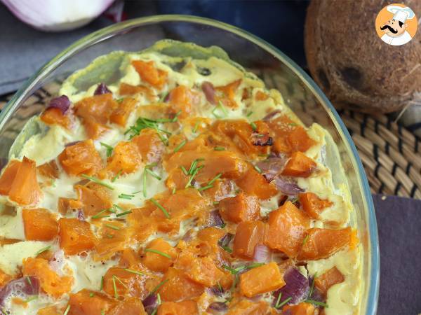 Przepis Zapiekanka ze słodkich ziemniaków z mlekiem kokosowym i curry
